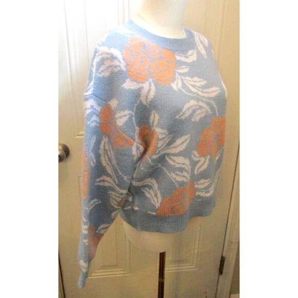 Mango Blue Floral Sweater Blue Crew Neck Knit Chelsea & Theodore NWT Size SP - Picture 6 of 8